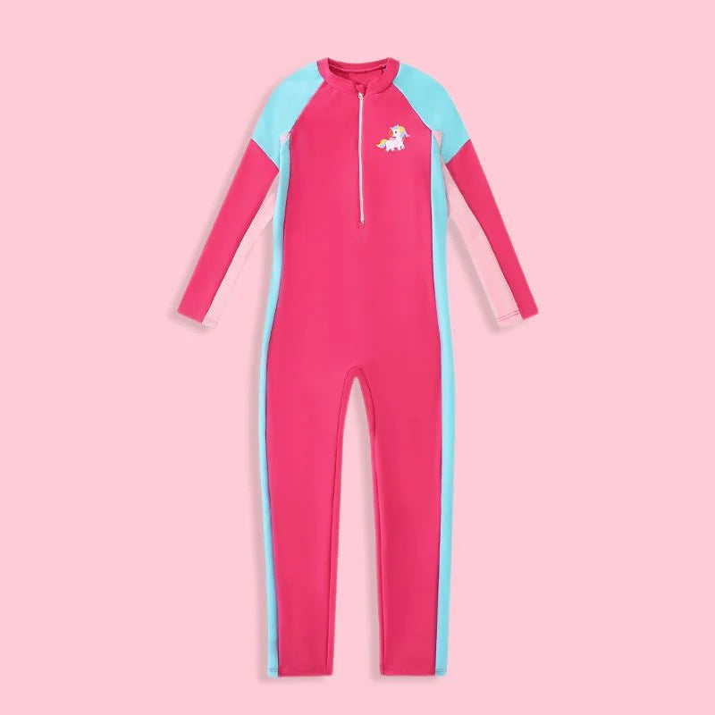 Girls Swimsuits Children Fashion Long-sleeved One-piece Costume 6-12Y Kids Summer Pool Swimming Clothing Teenager Swimwear