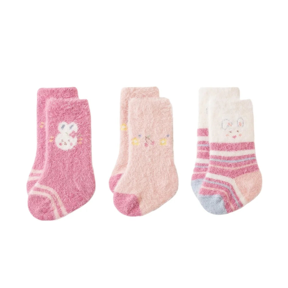 3Pair Adorable Winter Cartoon Baby Plush Socks,Soft Socks for 0-24 Mother Baby and Toddler,Comfortable Footwear for Little Ones