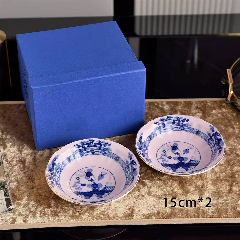 Ceramic Tableware Bowl Household Oatmeal Salah Bowl Kitchen Supplies 2 Combination 15cm Gift Box Beige Curry Yellow Green Pink