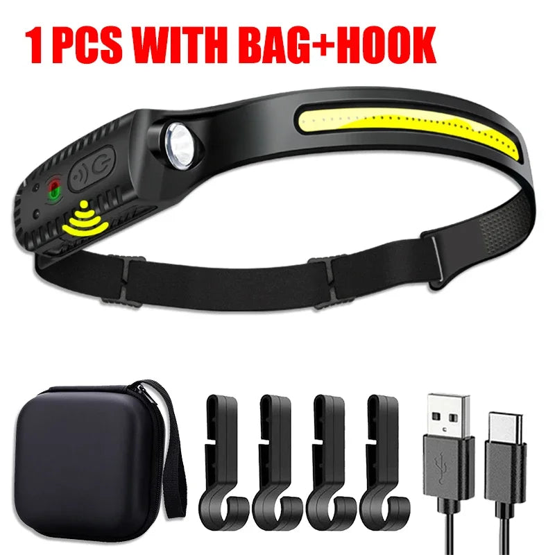 Outdoor Emergency LED COB Headlamp USB Rechargeable Lamp with Built-in Battery Camping Fishing waterproof Light Work Headlight