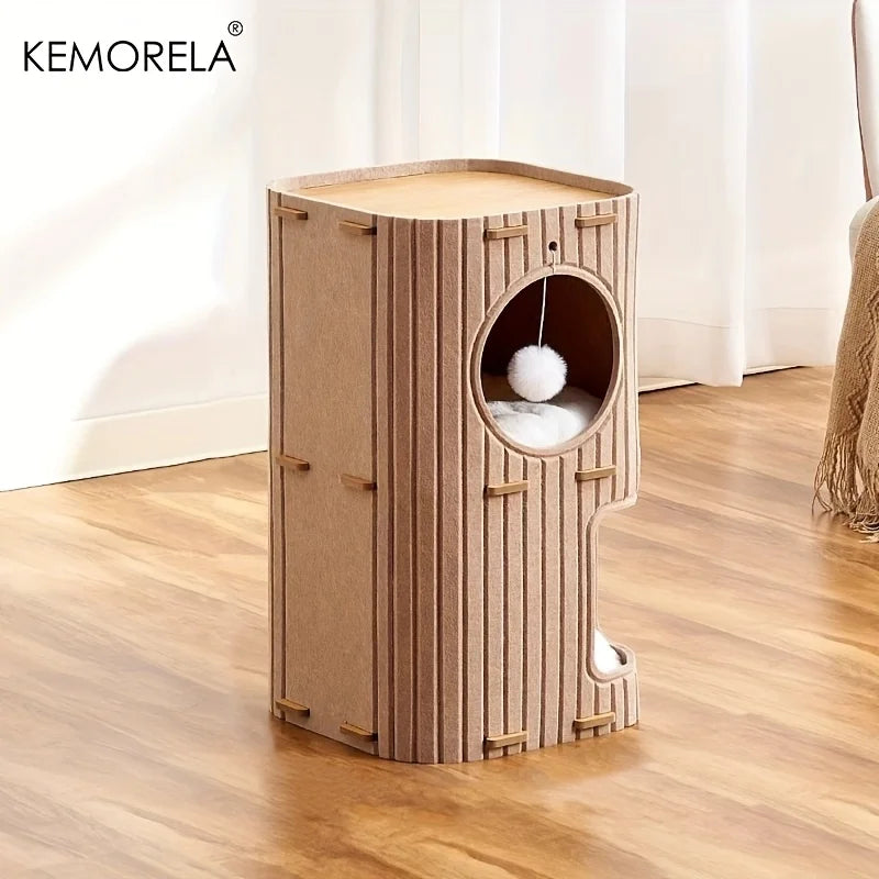 3D Tree-Shaped Cat Condo Large Space Pet Cat Tree with Scratching Posts & Hanging Toys Felt Space-Saving Detachable for Cats