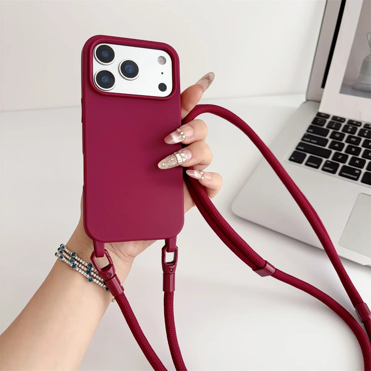 Silicone Phone Case for IPhone 17 Air 16 16E 15 14 Plus 11 13 12 Mini Pro Max Crossbody Lanyard Candy Color Soft TPU Back Cover