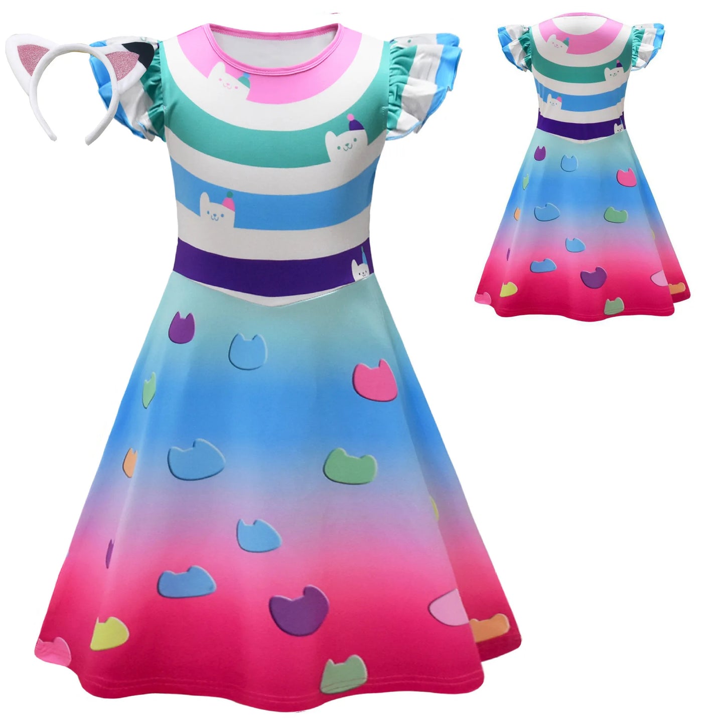 Vestido De Gabby's Dollhouse Clothes Kids Gabbys Cats Cosplay Costume Toddler Girls Carnival Birthday Party Dress with Headband