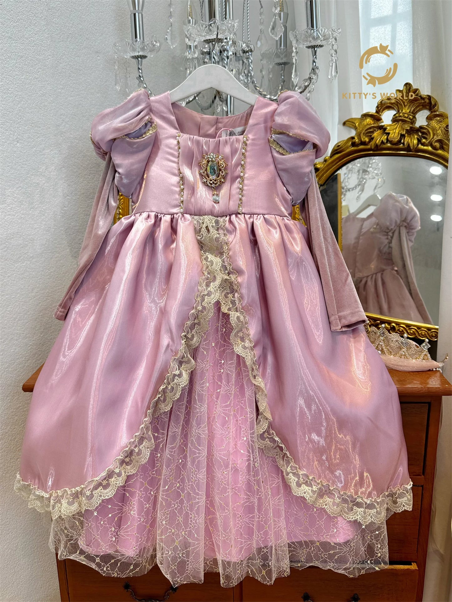Kids Pink Aurora Princess Lolita Dress Halloween Costume Girl Sleeping Beauty Princess Cosplay Birthday Party Dresses for 2-12Y