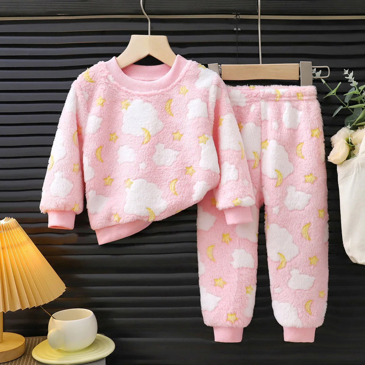Children's Casual Soft Flannel Pajamas Sets Boys Girls Cartoon Flower Sleepwear Toddler Baby Autumn Winter Thicken Warm Pyjamas