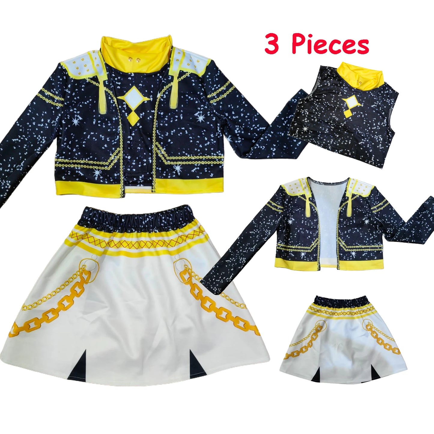 Cool Girl Cosplay Golden Costume Kids 3D Print Idol Group Singing Stage Performance Costume Child Halloween Party Clothes Suit