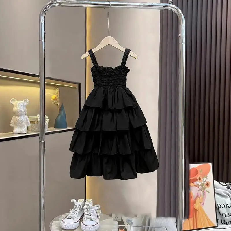 Teen Girls Summer Dresses 2026 New Kid Sleeveless Strap Ruffle Layered Casual Beach Party Dress Children Princess Vestidos 3-12Y