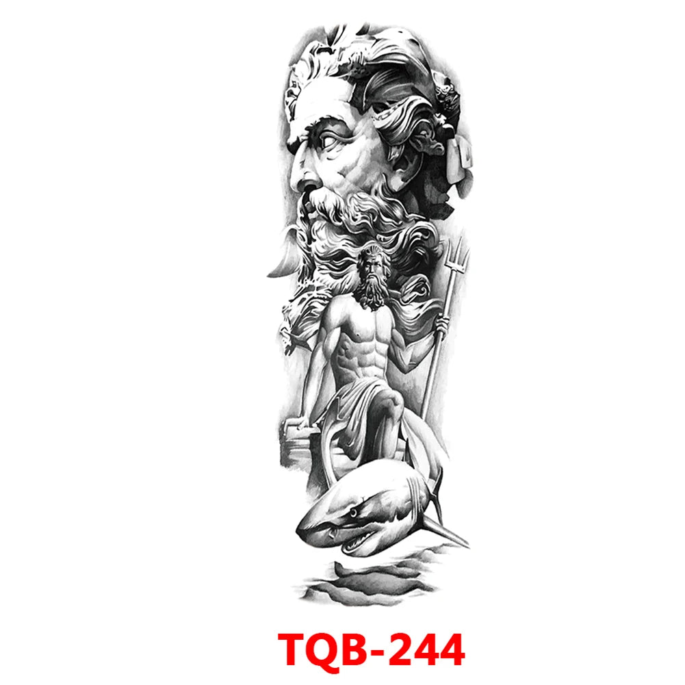 Full-arm Tattoo Stickers With The Crown Of The Virgin Of Jesus And Lion Waterproof Tattoo Stickers