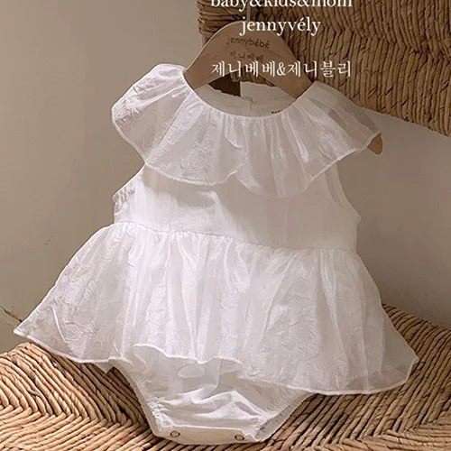 2024 New Summer Newborn Baby Girl Romper Flying Sleeve Cotton Mesh Splicing Toddler Baby Girl Jumpsuit 0-24M Baby Girl Clothing