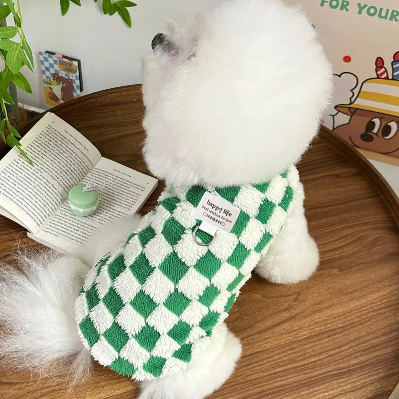 Autumn Winter Dog Warm Vest Fleece Dog Clothes Luxury Plaid Puppy Hoodies Chihuahua Bichon Yorkie Clothing Dog Pullover Pet Coat