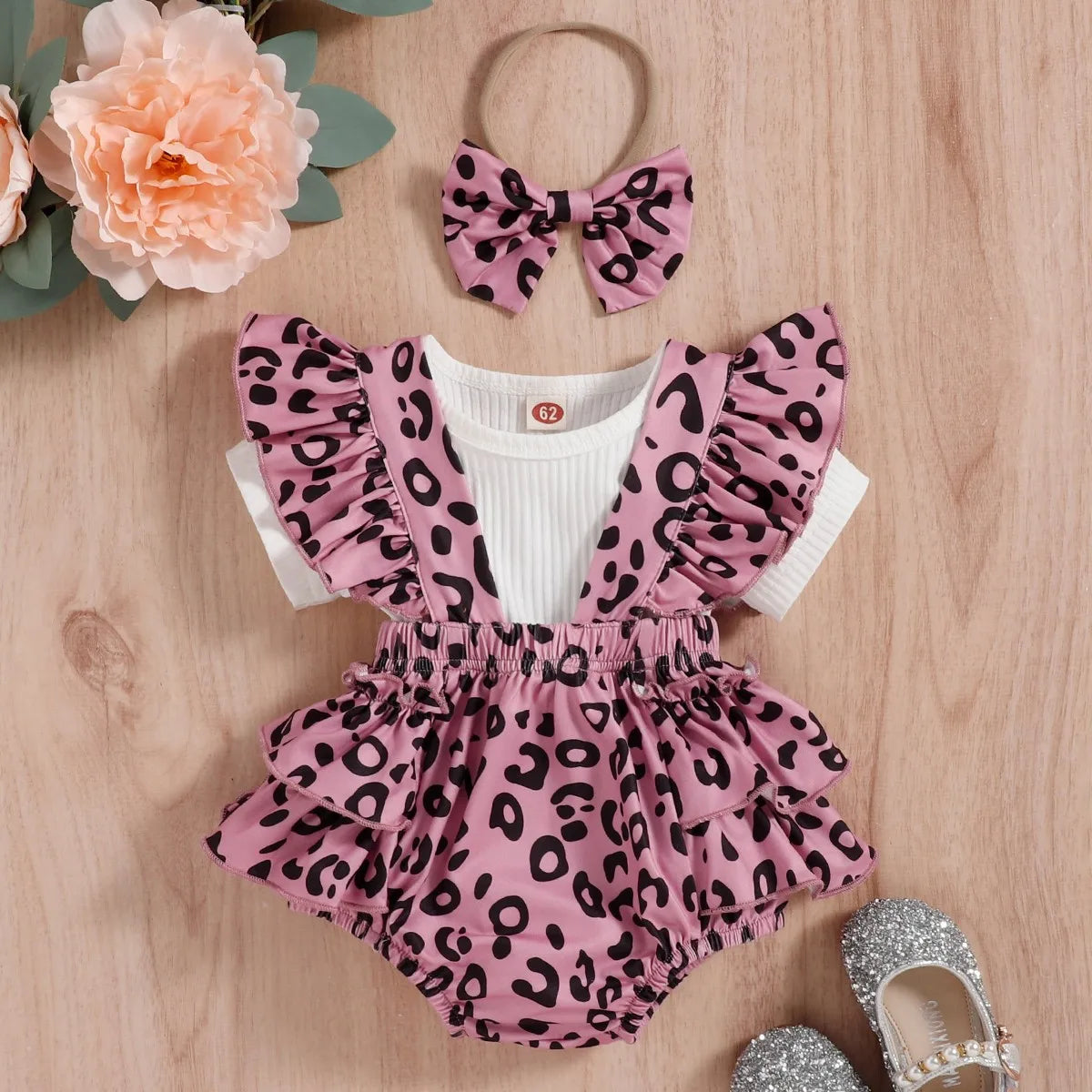 Summer Baby Short Sleeve + Leopard Print Suspenders Wrapped Pants Girls Clothing Toddler Girl Clothes Baby Girl Clothes