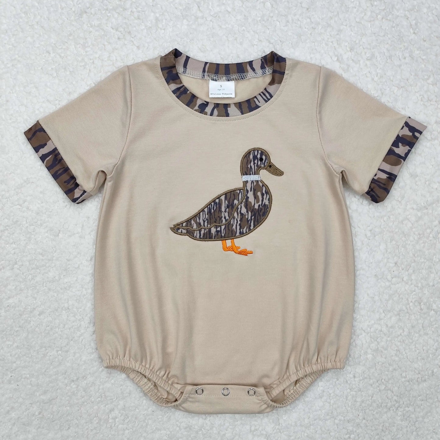 SR2392 Wholesale baby rompers kids clothes boys Embroidered camouflage duck Short sleeve romper Summer Boutique baby boy clothes