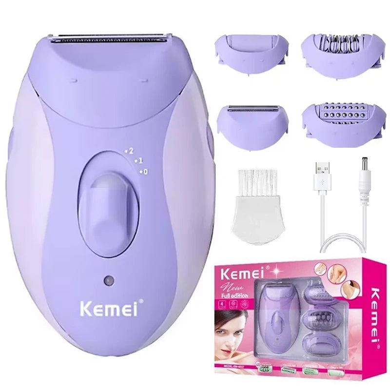 Kemei 4in1 Women Epilator Electric Shaver Facial Body Hair Removal Lady Leg Bikini Trimmer Hair Remover Underarms Rechargeable
