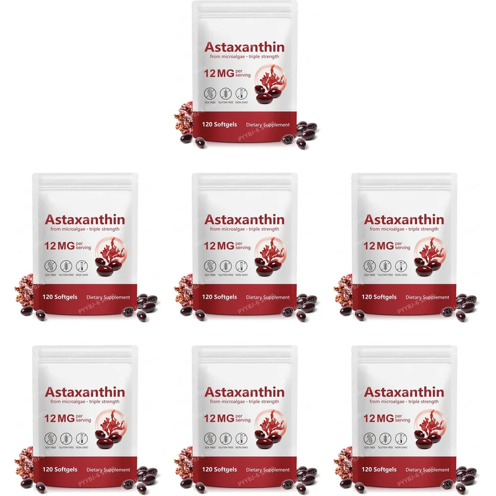 Astaxanthin Softgels Triple Strength From Microalgae Supports Healthy Aging Promotes Collagen Supports Skin Barrier 120 Softgels