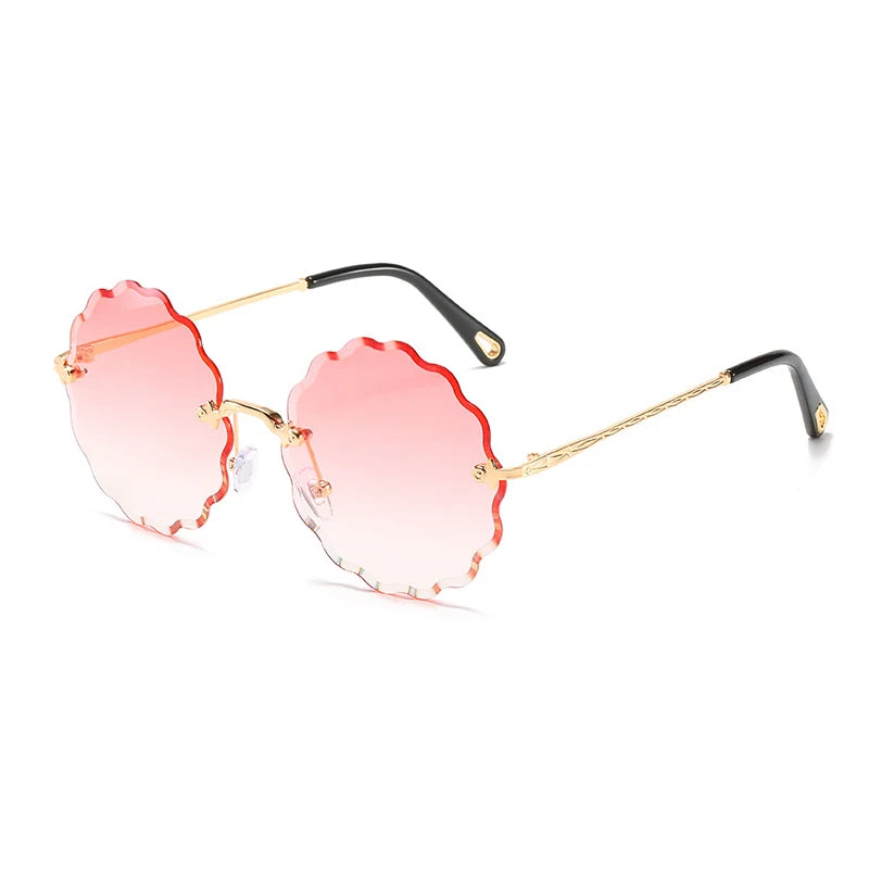 Oversized Round Sunglasses For Women Men Fashion Luxury Brand Design Rimless Sun Glasses Ladies Outdoors Travel Shades UV400