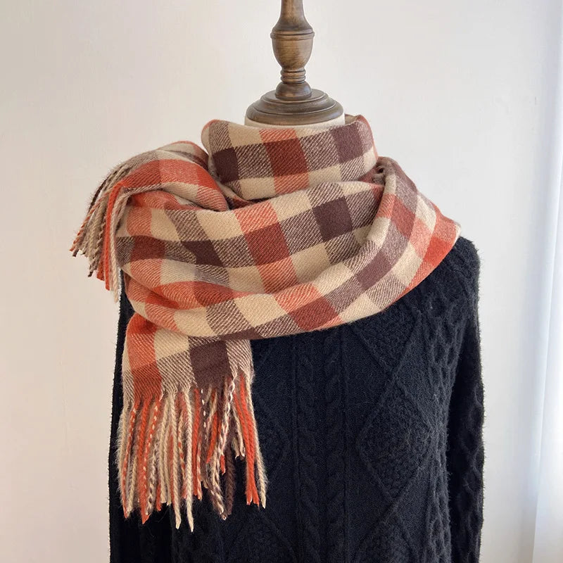 2025 Pamwallymensa Women's Scarf Winter Luxury Brand Tippet Scarves for Ladies Plaid Shawls Warm British Style Thicken Man