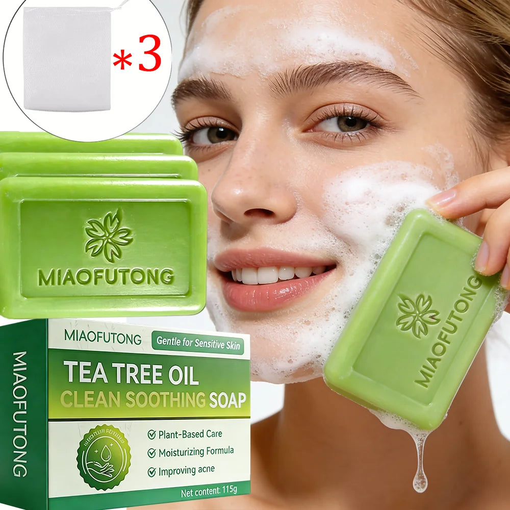 MIAOFUTONG Gentle for Sensitive Skin TEA TREE OIL ANTI-FUNGAL SOAP Plant-Based Care Moisturizing Formula Improving Acne