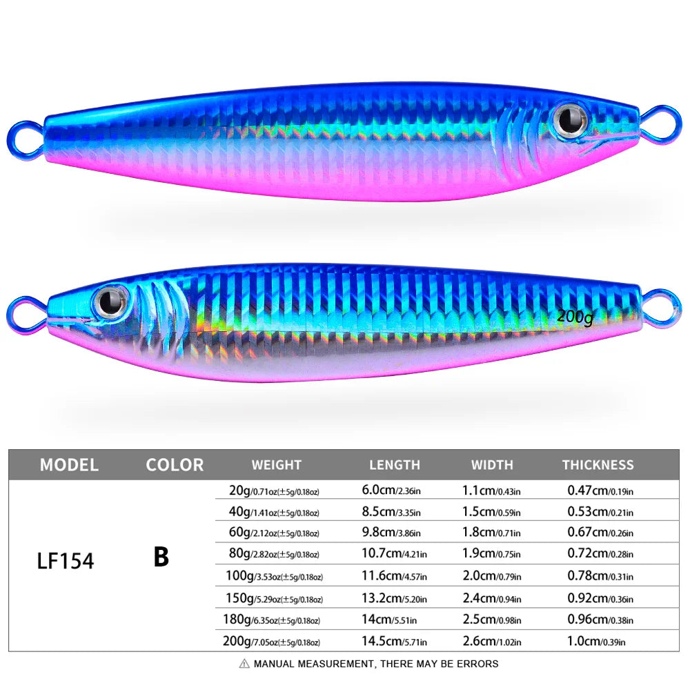 Proberos 20g-200g Metal Jig 3D Print Shore Trolling Spoon Hard Fishing Lure 1PC Artificial Laser Body Shiny Luminous Tackles