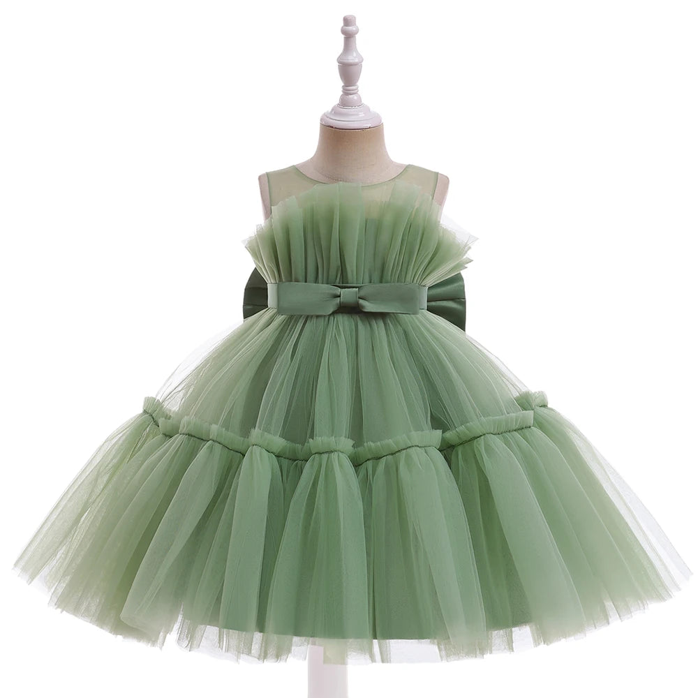 Bow Tulle Baby Baptism Dress For Girls Princess Costume Infant 1 Year Birthday Wedding Party Dresses Toddler Girl Summer Clothes