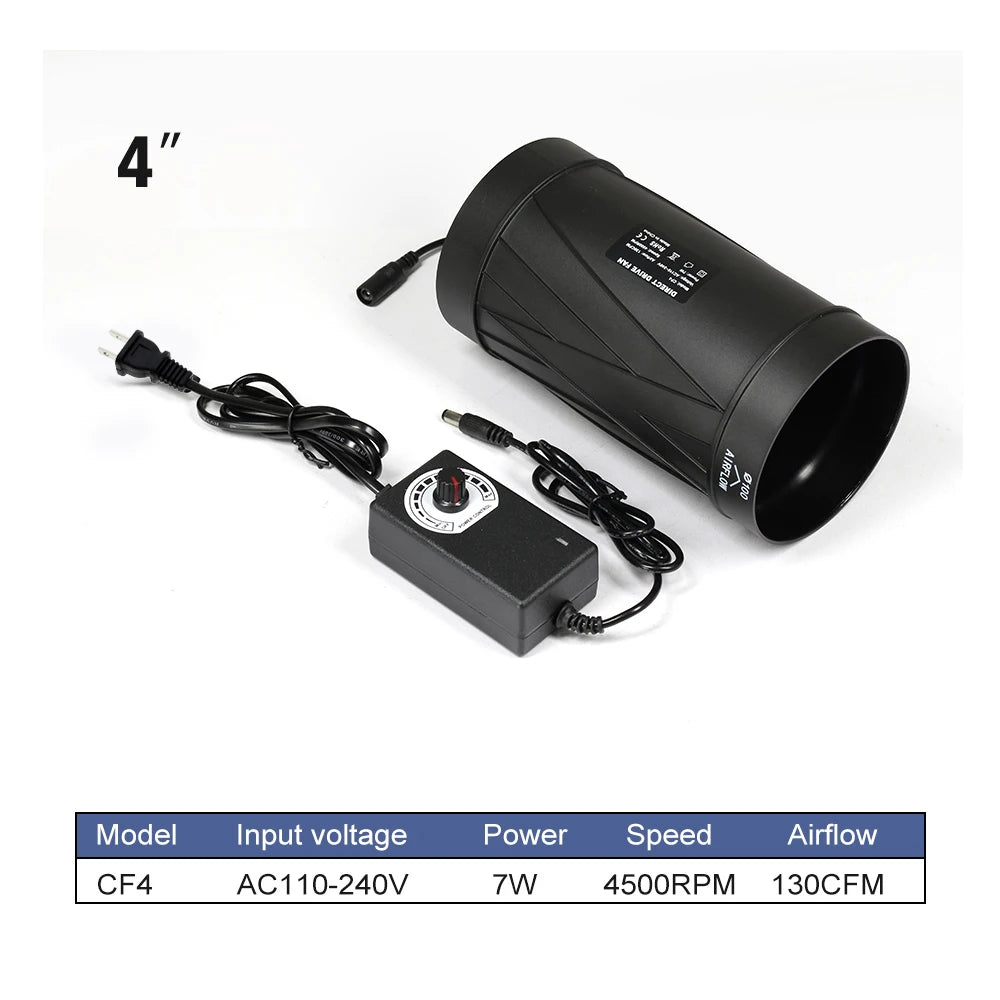 4/6 Inch Inline Duct Fan Adjustable Speed DC Brushless Motor Ventilation Fan for Greenhouse Tent Living Room Dining Room Kitchen