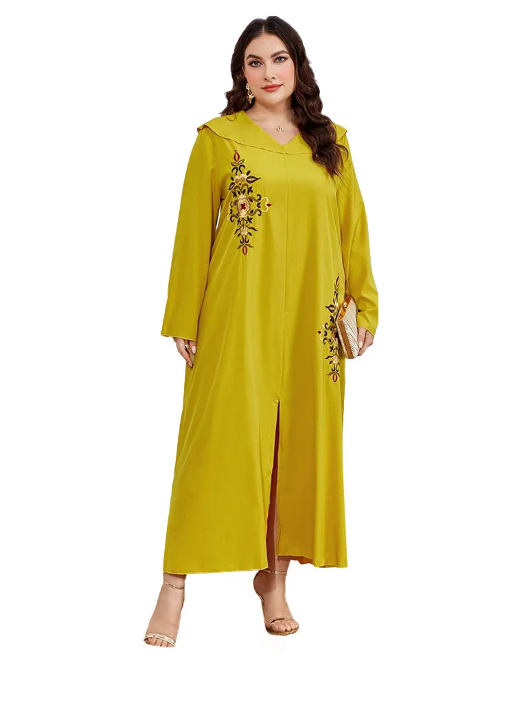 Long Sleeves Embroidered Abayas for Women Loose Casual Dress Plus-size Women's Dress Temperament Printed Muslim Dress Streetwear