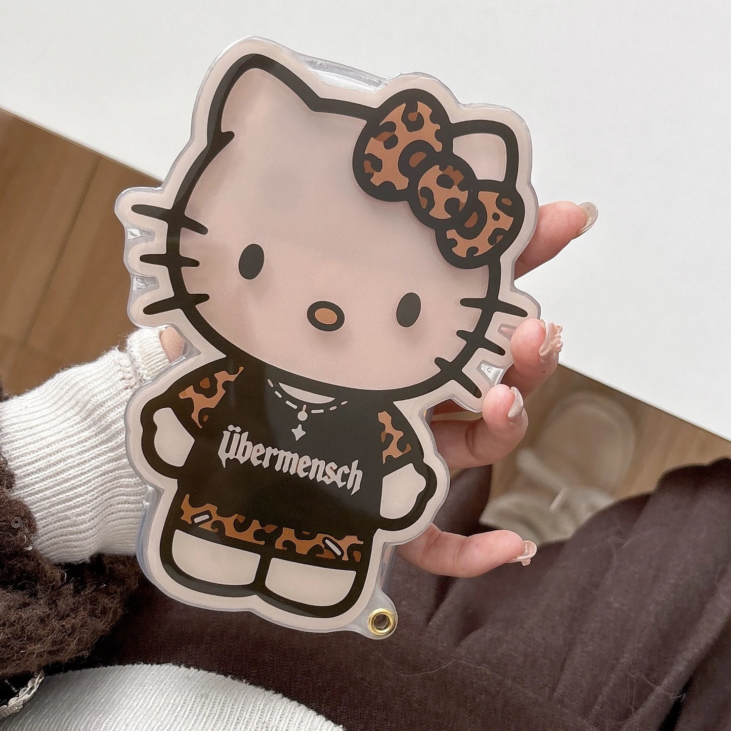 Sanrio Cartoon Glowing Hello Kitty Girlish Mirror Phone Case For IPhone 17 Pro Max 16 15 14 Promax Leopard Print Anti-drop Cover