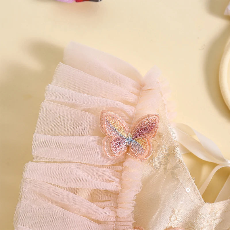 Newborn Baby Girl First Birthday Outfit Tulle Tutu Romper Dress Infant Butterfly Fairy Party Photoshoot Clothes
