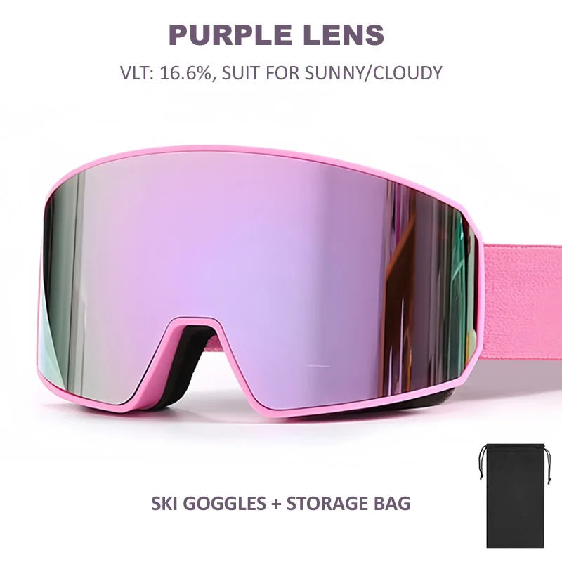 NEW Double Lens Full Ski Goggles OTG Snowboard Eyewear Adults Snow Glasses REVO Coating Anti-Fog Snow Blindness Protection