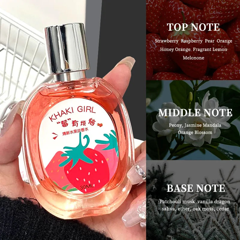 Young Girl Fruity Fragrance Women Perfume Light Long Lasting Sweet Scent of Grape Strawberry Orange 30ml Portable Fruity Perfume