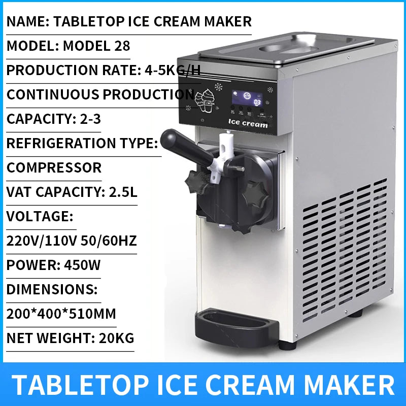 Ice cream machine, commercial stall fully automatic sundae ice cream machine, milk tea dessert ice cream machine 110V/220V