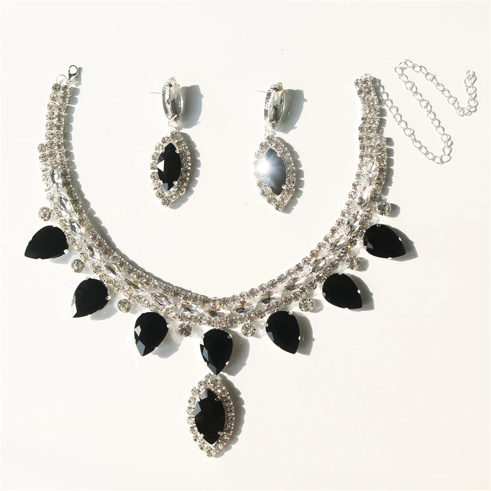 1Set Elegant Crystal Necklace and Earrings Fashion Statement Jewelry Set Bride Wedding Jewelry Suitable for Various Occasions