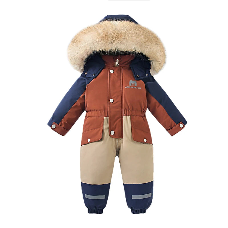 Children Winter Ski Suit Thicken Baby Jumpsuit Warm Boys Snowsuit Waterproof Hooded Fashion Baby Girls Clothes 1-5 Years
