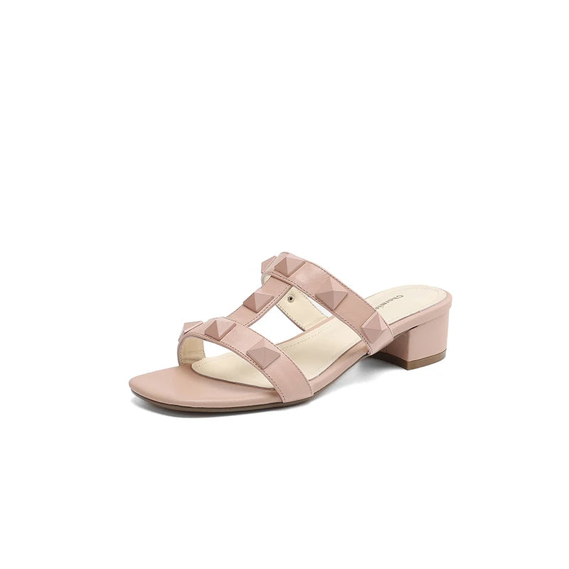 Heeled sandals women's sandals summer trend luxury Gladiator Genuine Leather Heeled Slippers Rivets Strappy High Heels shoe
