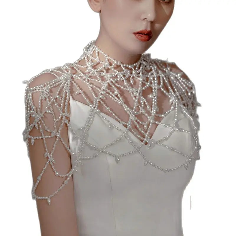 Fashion Pearls Bridal Jacket Shawl Wedding Shoulder Jewelry Chain Necklace Handmade Women Prom Accessories