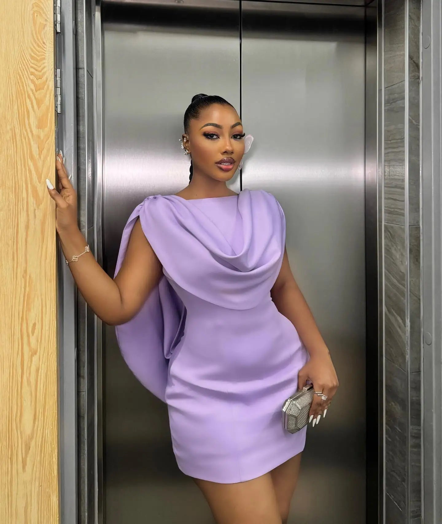 Lavender Satin Mini Cocktail Dress Fashion Ruffles Tiered Satin Summer Party Dresses Taffeta Africa Women’s Evening Gowns