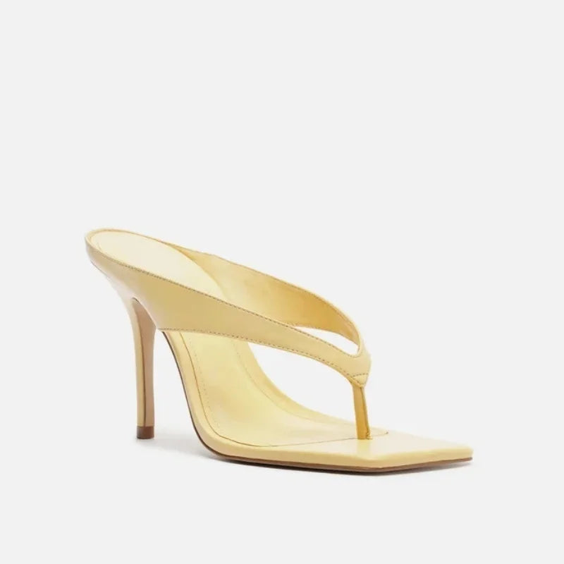 New Sexy Summer Sandals Women Fashion Flip-flops Thin High Heels Square Toe Casual Party Sandals Shoes Leather Sexy Slides