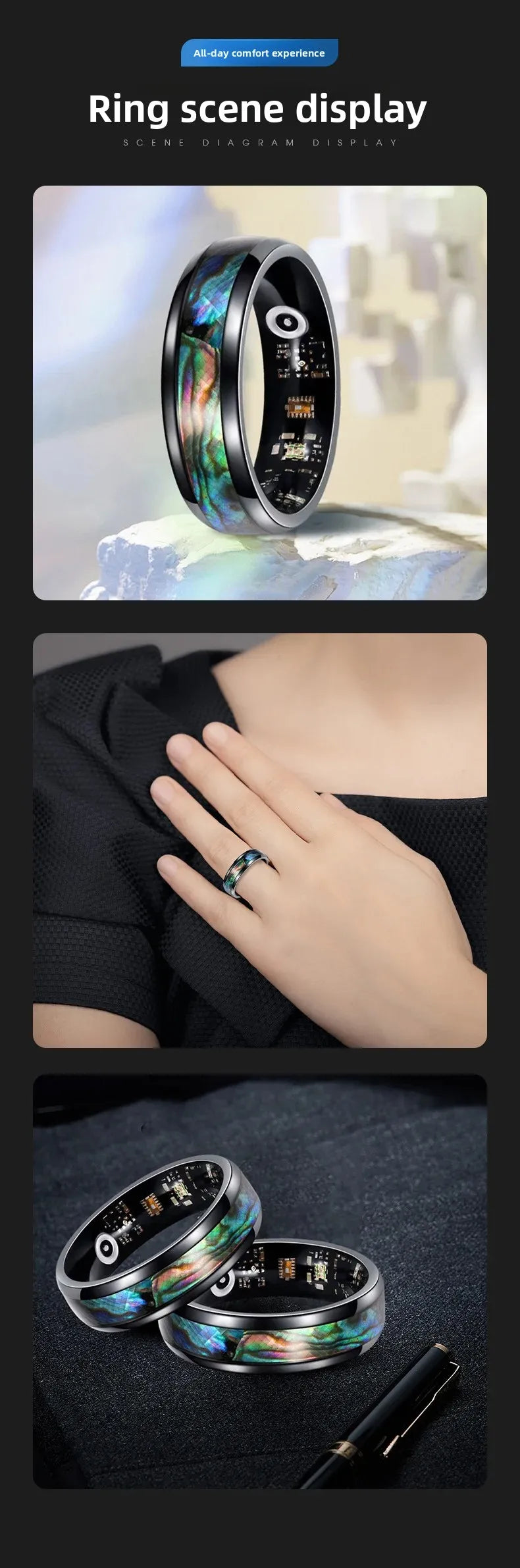 Colorful Abalone Shell Smart Ring Fitness Tracker Heart Rate Blood Oxygen Sleep Health Monitor Intelligent Jewelry Accessories