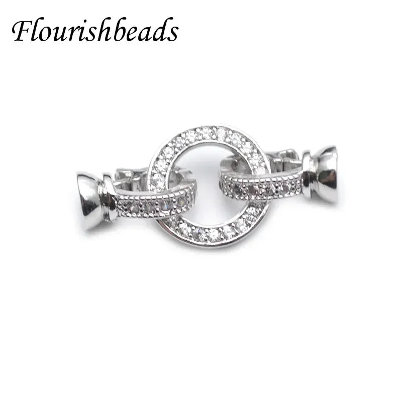 High Quality Round Charm in Center Necklace Clasps Zircon CZ Beads Paved Fashion Jewelry Findings Links 10pc/lot