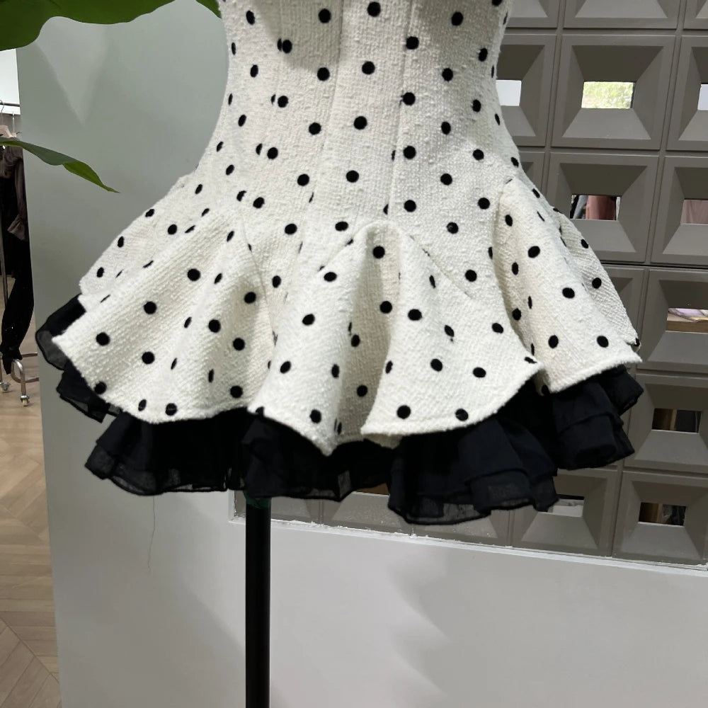 Women's Sexy A Line Lace Edge Polka Dot Fashion Round Neck Bow Short Mini Dresses Birthday Party Dinner Evening Cocktail Dress