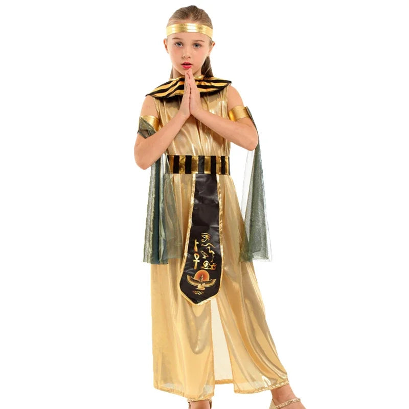 Halloween parent-child costume: Ancient Egyptian king Pharaoh goddess Cleopatra Cosplay costumes golden ancient Egyptian role-pl