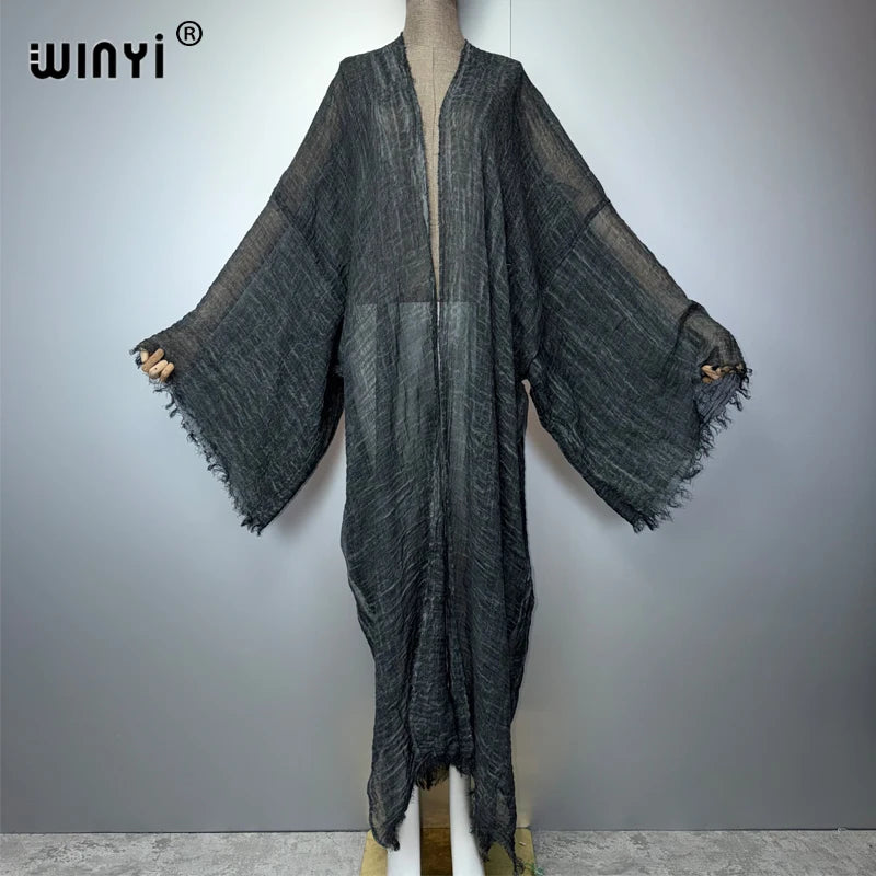 WINYI Women's Soft Cardigan Boho Maxi Dress Comfortable Loose beachwear Cover Up Kimono abaya dubai luxury Party Africa Style