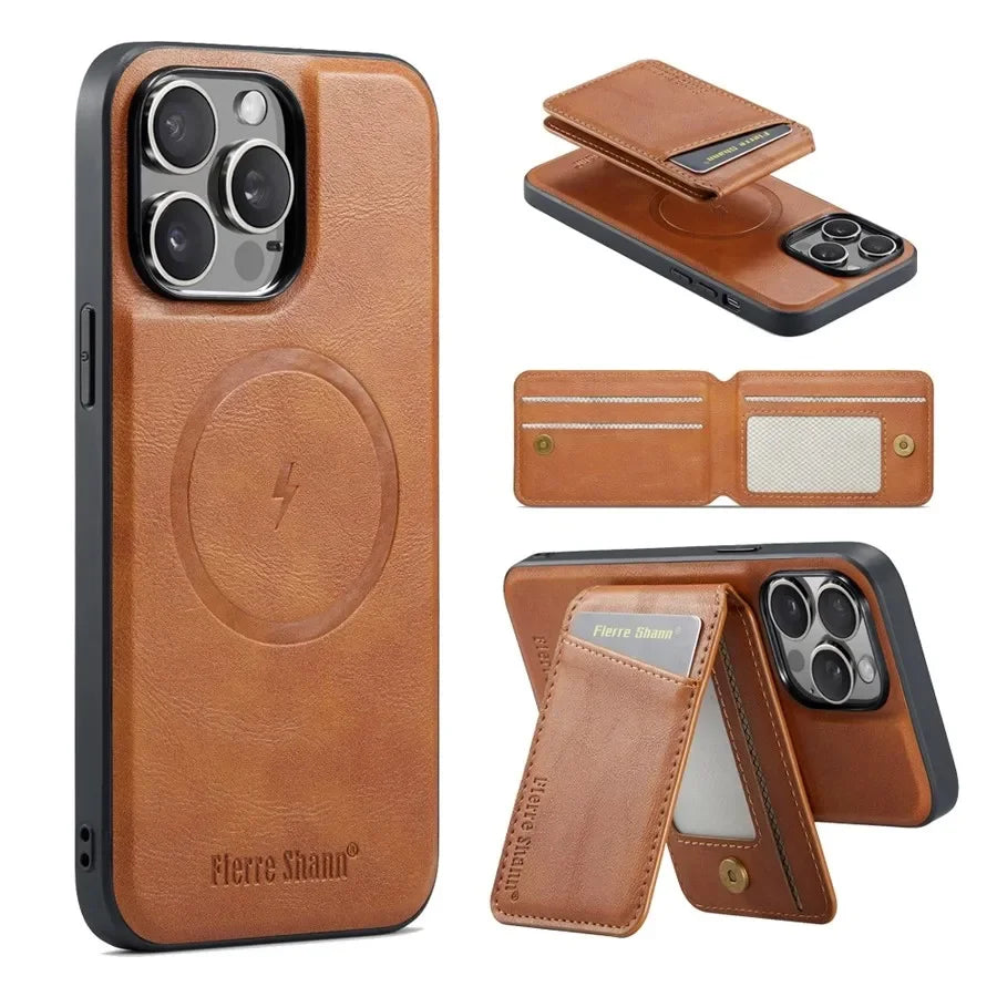 Magnetic Detachable Leather Wallet Phone Stand Case Wireless Charge Cover for iPhone 18 17Air 11 12 13 14 Plus 15 16 17 Pro Max