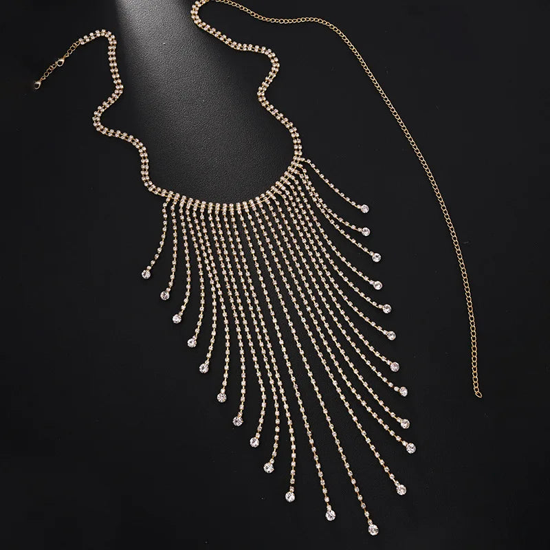 Stonefans Sexy Crystal Tassel Waist Chain Bikini Lingerie Accessories Summer Rave Rhinestone Body Chain Dress Jewelry for Women