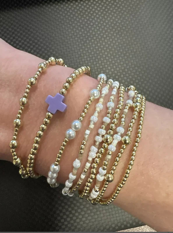 VKVVA Fashion Jewelry Gold-plated Purple Cross Beaded Bracelet set for 9pcs Women Birthday Gifts