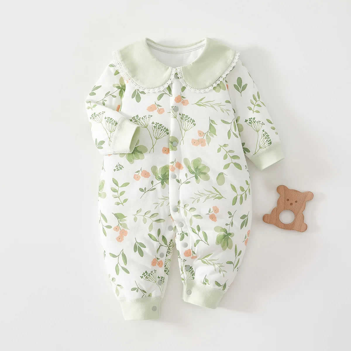 Newborn Baby Cotton Bodysuit Long-sleeved Thickened Cute Printed Lapel Bodysuit Boys And Girls Comfortable Warm Bodysuit
