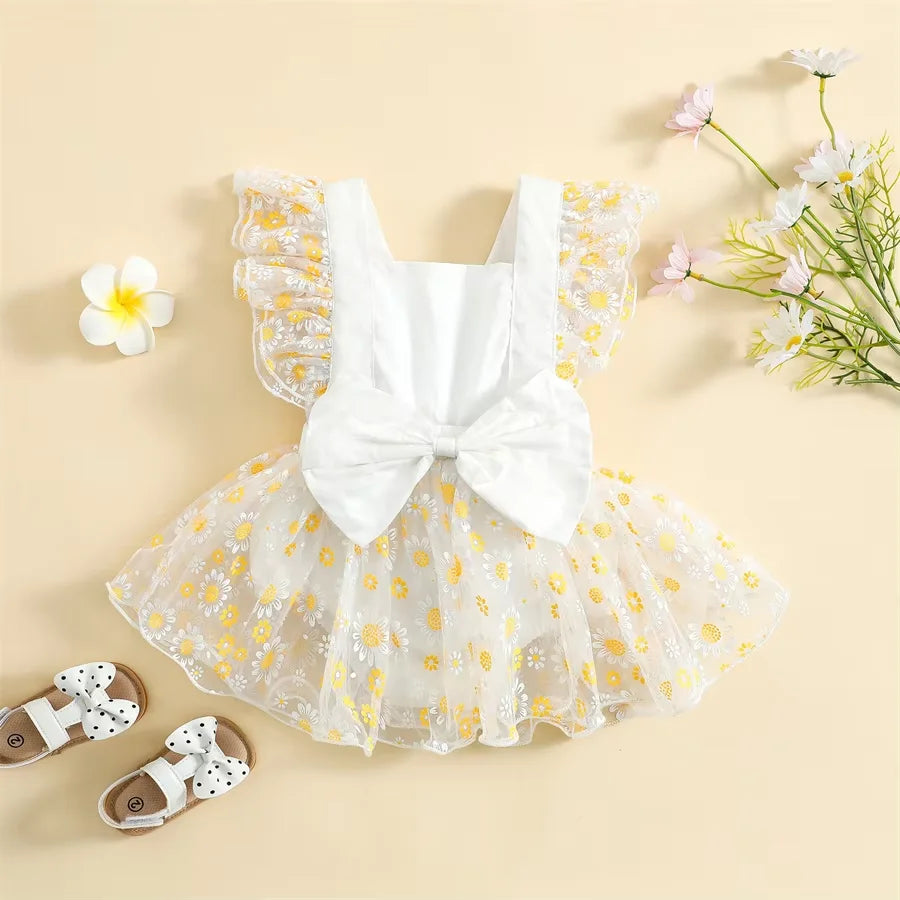 Baby Girl Dress Summer Ruffle Fly Sleeve Bow Princess Dress Children Gilrs Clothing Kids Custome
