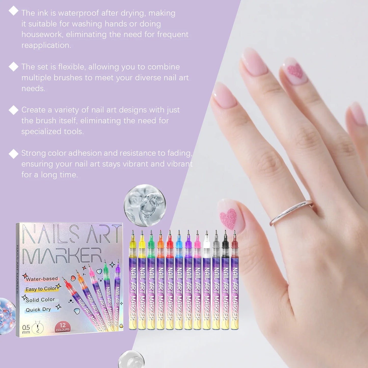 12 color nail pen for gel nail christmas gift set, 3D nail polish pen, quick dry stipple DIY nail art tools