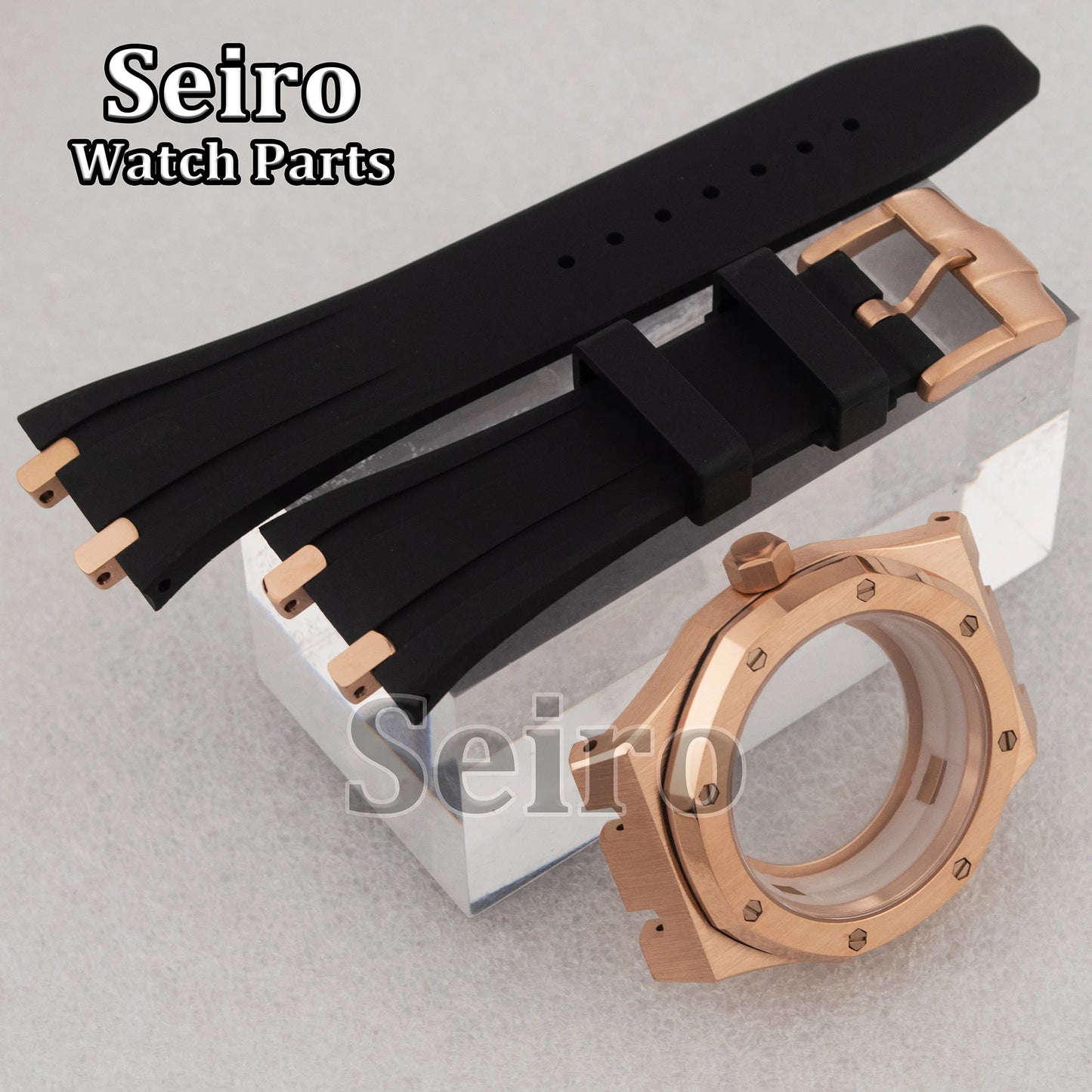 42mm Octagon Watch Case Rubber Strap Sapphire Crystal 10bar for 31.8mm Dial Royal Oak NH35 NH36 Movement Watch Modified Parts
