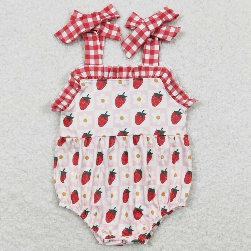 New Fashion Baby Girls Rompers Pink Checkered Flowers Short Sleeve Rompers Boutique Toddler Girls Bubbles Summer Baby Onesie Hot