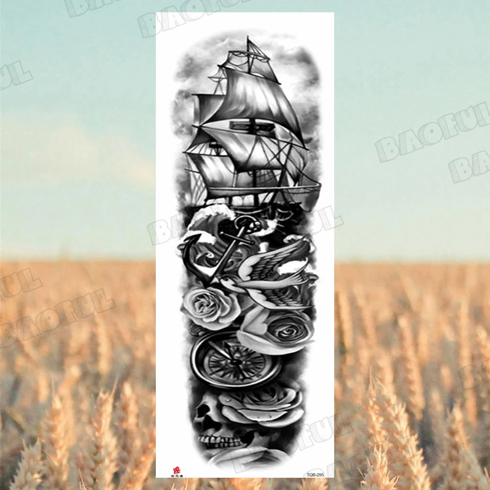 BAOFUL Full Arm Sleeve Temporary Tattoos For Women Men Realistic Wolf Lion Warrior Maori Fake Tattoo Stickers Thigh Leg Tatoos